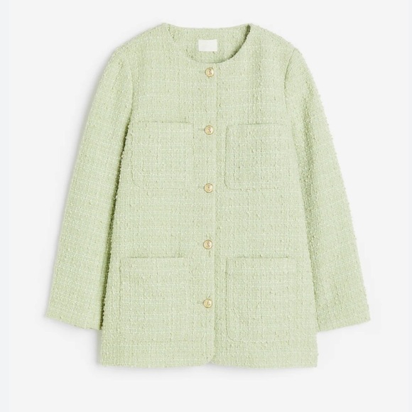 H&M Boucle Jacket Pistachio Green and White Gold Buttons Size Medium Preppy NWT - Picture 1 of 9